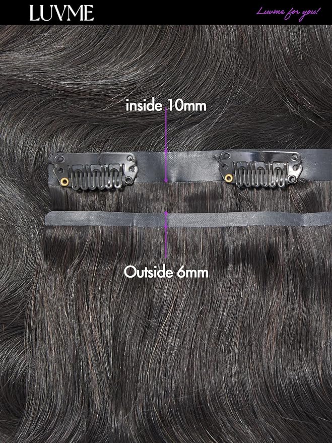 LUVME Body Wave Seamless 2 Pack 220g 14Pcs Clip in Hair Extensions Full Max with 18inch Remy Human Hair Extensions, Natural Black 100% Real Soft Hair