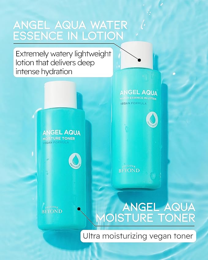 BEYOND Angel Aqua Moisture Skincare Set (Skincare Set, 11.2fl oz , 3-Piece Set) - Vegan Formula Korean Skin Care for Dry & Rough Skin , Hyaluronic Acid, Cica, Pantenol