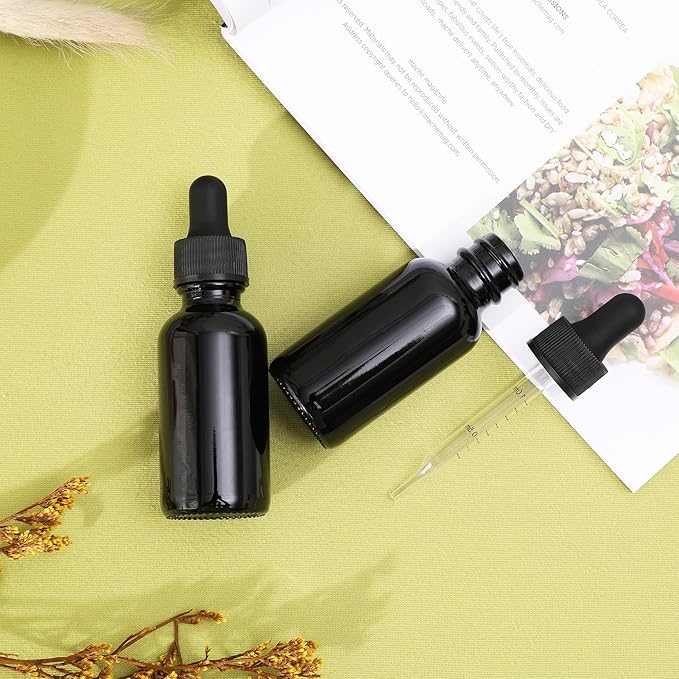 24 Pack,1oz Glass Dropper Bottle,Black Tincture Bottles with Dropper,Pretty Finish for All Kinds of Liquids,Oil Bottles for Hair- Stronger Suction ideal for Leakproof Travel