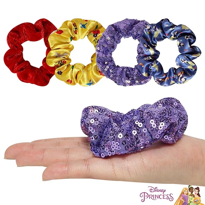 LUV HER Disney Princess Snow White Hair Accessory Set – 5 Pieces: 1 Detangling 9-inch Hairbrush & 4 Scrunchies, Elastic Hair Ties, Ages 3+
