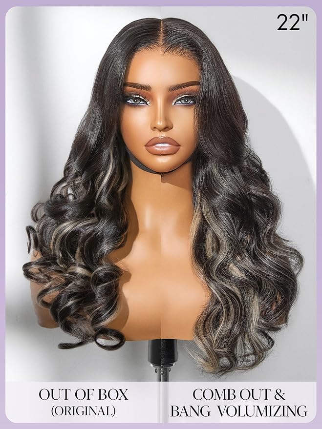 LUVME HAIR 7x6 HD Lace All-Day Comfort Wig 200% Density Hair PartingMax Lace Wigs Mix Blonde Highlight Color Loose Body Wave Lace Front Wigs Human Hair Pre Cut Plucked Lace Frontal Glueless 20 Inches