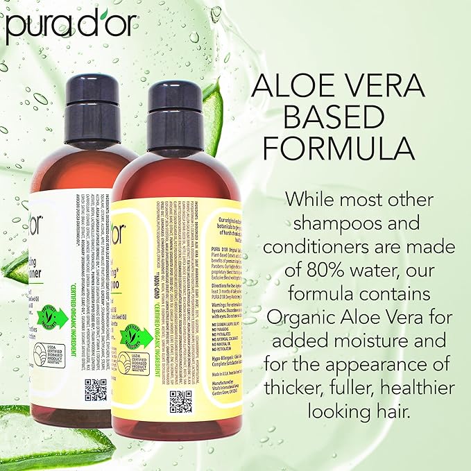 PURA D'OR Anti-Thinning Biotin Shampoo & Conditioner Original Gold Label Set (16oz x2) – CLINICALLY TESTED Formula for Volume, Strength & Thicker-Looking Hair – Helps Reduce Breakage For Women & Men