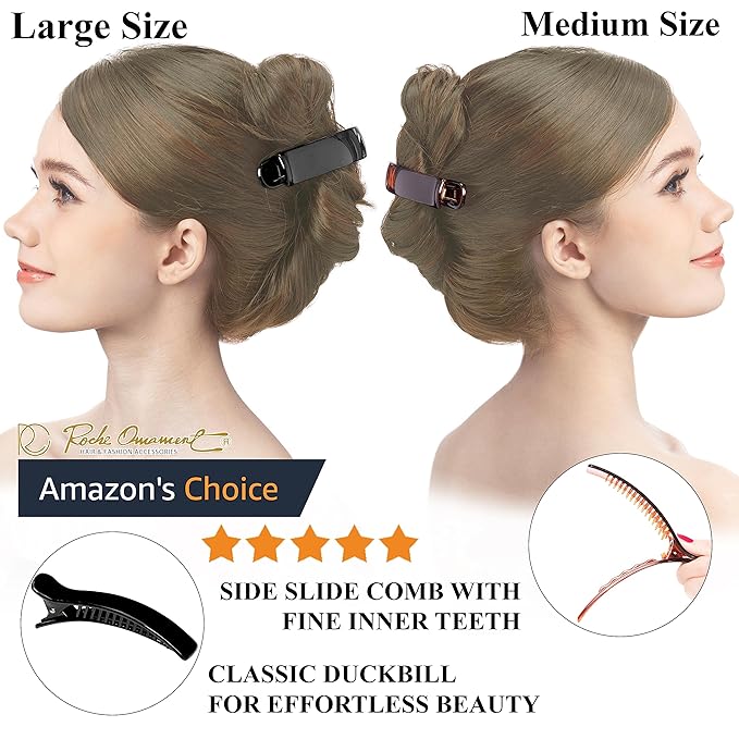 RC ROCHE ORNAMENT 6 Pcs Womens Classic Alligator Duckbill Clips Side Slide Firm Grip Barrettes Girls Beauty Accessory Plastic Pin Hairclip Clamps Beautiful Hair Décor, Medium Black