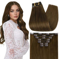 Full Shine Real Human Hair Extensions Clip ins Light Brown Short Hair Extensions 12 Inch Hair Clip Extensions for Women Light Brown 7 Pcs 95 G