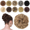 FESHFEN Messy Bun Hair Piece - Elastic Wavy Curly Hair Bun Scrunchies Extensions Synthetic Chignon Hairpieces for Women, Light Brown & Mixed Blonde 1.5 oz