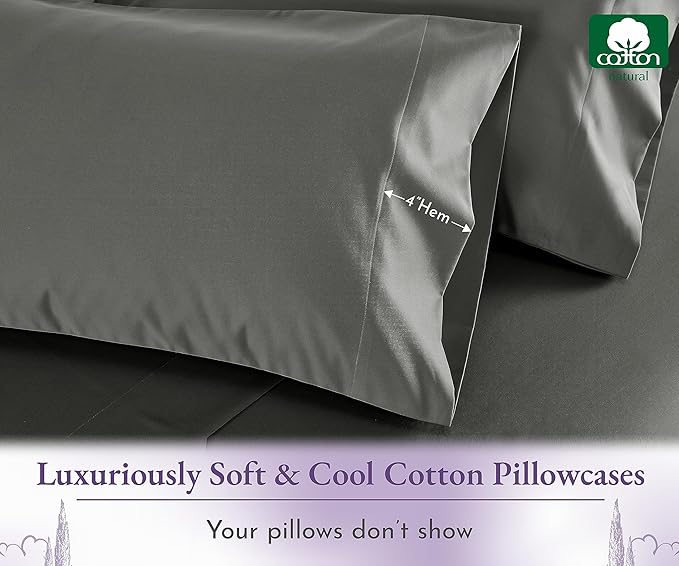 California Design Den King Size Pillows Cases Set of 2-1000 Thread Count Sateen, Soft and Thick 100% Cotton Pillowcases King, Durable - Grey
