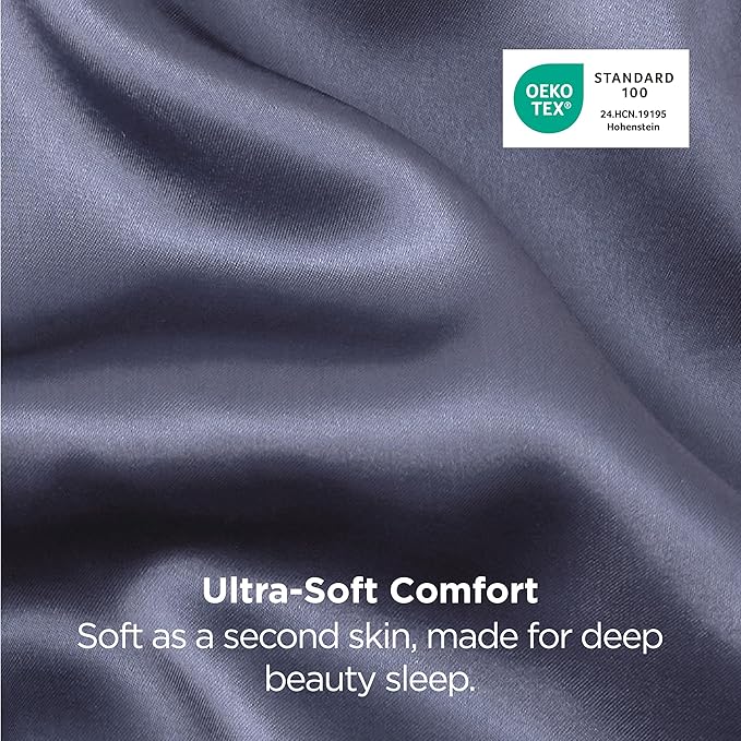 Bedsure Satin Pillowcases, Similar to Silk Pillow Cases Queen Size Set of 2, Pillow Case for Sleeping Women with Envelope Closure, Gifts for Women Men, Blue Granite, 20x30 Inches, 2pcs