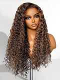 LUVME HAIR 20 Inch Highlight Brown Curly Lace Front Wig Human Hair Pre Cut Lace Glueless 5X5 Closure Wig Pre Plucked For Women 180 Density