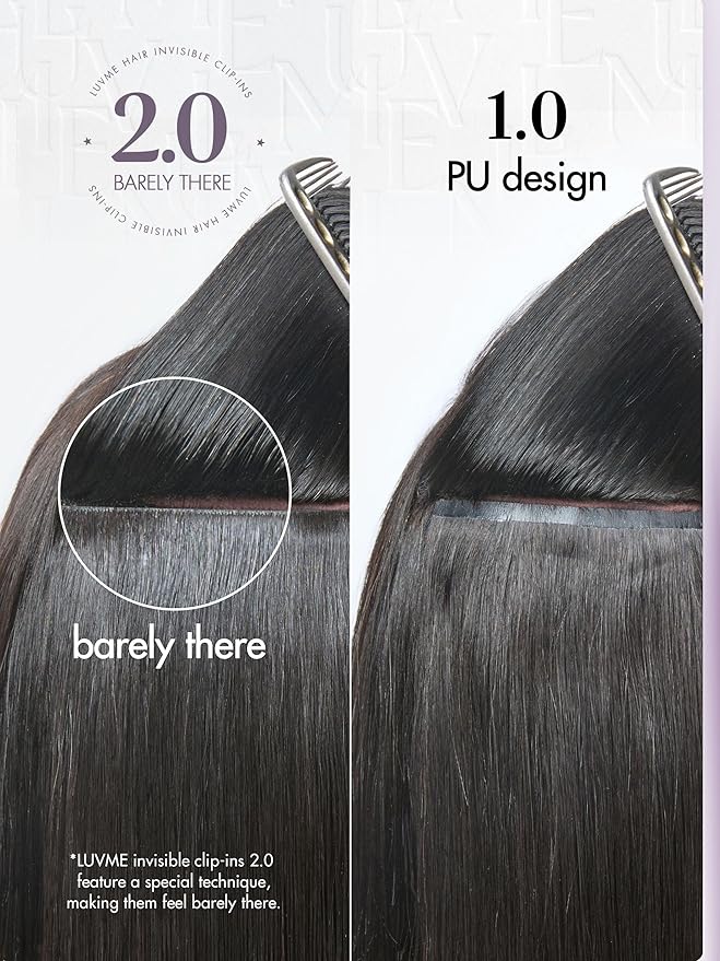 LUVME Invisible Clip in Hair Extensions Body Wave Real Human Hair, Remy Hair Clip ins for Women, Natural Human Hair, 22 inch 110g 6Pcs, Natural Black