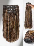 LUVME Seamless Clip in Hair Extensions Human Hair, 16 Inch 135g 9pcs #2/27 Hair Extensions Clip in Human Hair Kinky Curly Remy Hair