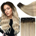 Full Shine 12 Inch Clip in Hair Extensions Real Human Hair Brown Ombre to Medium Blonde and Light Blonde Seamless Hair Extensions Clip in for Short Hair 3 PCS 60 G