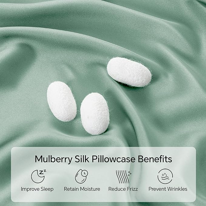INFIIXSO Mulberry Silk Pillowcase for Hair and Skin, Silk Pillow Cases Queen Size Set of 2 with Hidden Zipper 20x30 Inches, Smooth and Soft Cooling Pillow Cases for Hot Sleepers(Mint Green, 2 Pack)