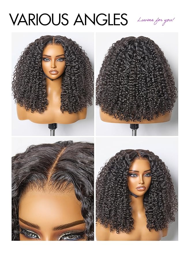 LUVME HAIR 7x6 HD Lace All-Day Comfort Wig Burmese Messy Curly PartingMax Lace Wigs Lace Front Wigs Human Hair Pre Cut Plucked Lace Frontal Glueless 20 Inches Natural Black Color