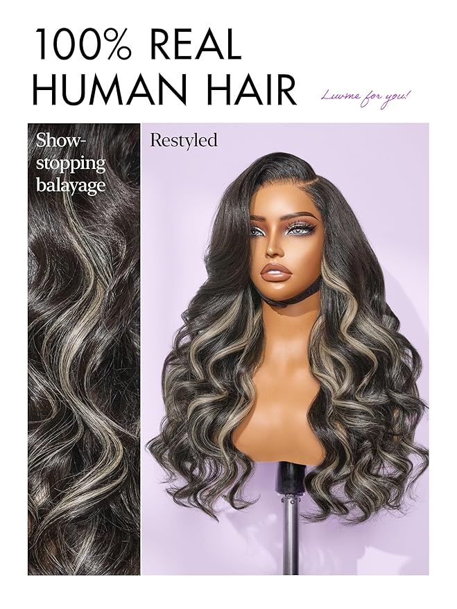 LUVME HAIR 7x6 HD Lace All-Day Comfort Wig 200% Density Hair PartingMax Lace Wigs Mix Blonde Highlight Color Loose Body Wave Lace Front Wigs Human Hair Pre Cut Plucked Lace Frontal Glueless 20 Inches