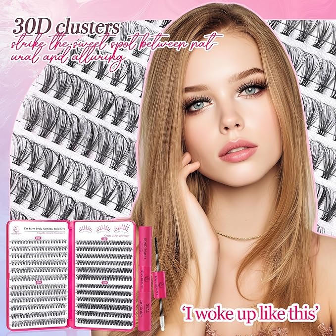 Waltz Lash Clusters Kit - Lash Clusters Lash Extension Kit with Bond and Seal Eyelash Cluster 20D30D40D50D-0.07D Cluster Eyelash Extensions Eyelash Extension Kit DIY at Home