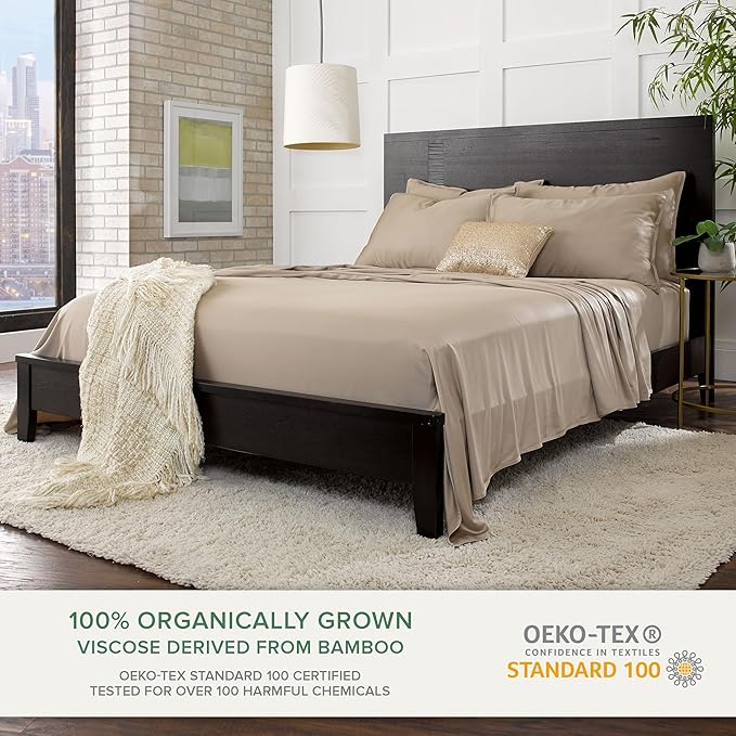 Queen Pillowcases by Pure Bamboo, Genuine 100% Organic Viscose Derived from Bamboo, Luxuriously Soft & Cooling, Double Stitching, Envelope Closure (2 Queen Pillowcases, Sand)