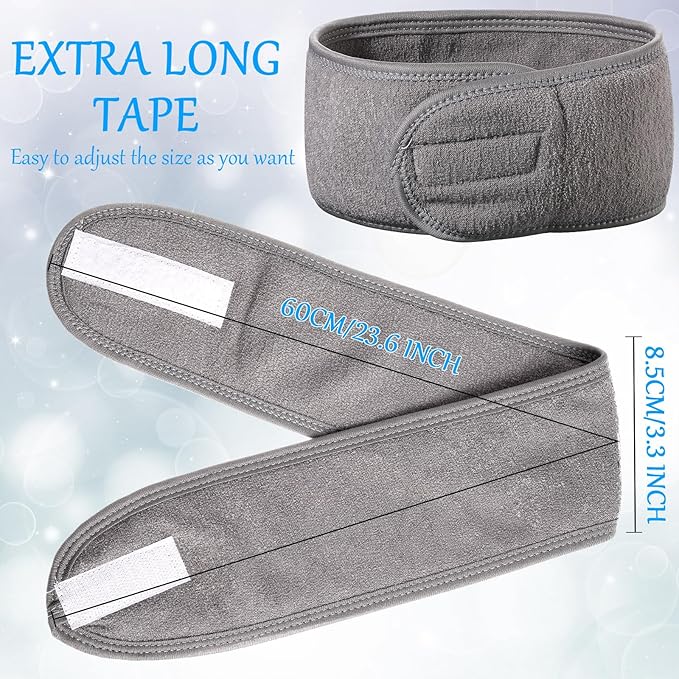 Hoteam 30 Pack Spa Headband Facial Esthetician Hair Wrap for Women Adjustable Makeup Sports Shower Stretch Towel with Tape(Gray)