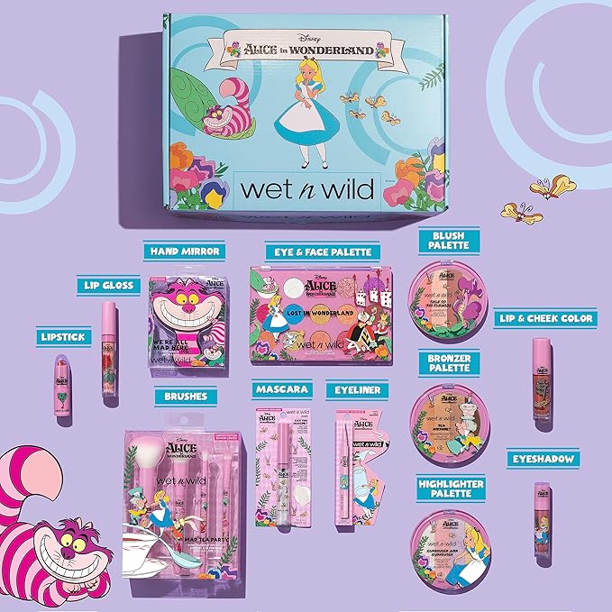 wet n wild Alice in Wonderland PR Box - Makeup Set with Versatile Brushes, Buildable & Blendable Palettes, Vibrant Colors, & Lip Glosses for Unique Looks, Cruelty-Free & Vegan