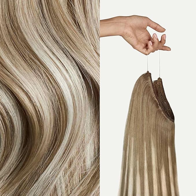Luxy 100% Remy Human Hair – Halo Clip-In Hair Extensions –Natural Looking Volume & Length - One-Piece - Easy 5-Min Application 180 grams 20" Dimensional Natural Blonde