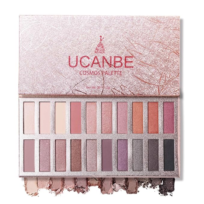 UCANBE 20 Colors Nude Eyeshadow Palette, High Pigmented Shimmer Matte Metallic Eye Shadow Pallets, Long Lasting Blendable Neutral Smokey Warm Bronze Eye Makeup