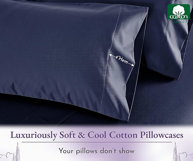 California Design Den Pillow Cases Queen Size Set of 2-1000 Thread Count Sateen, Soft & Thick 100% Cotton Queen/Standard Pillow Case Pair, Durable - Navy Blue