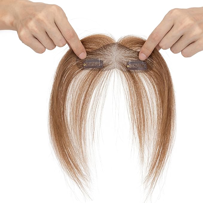 Benehair Clip on Bangs Human Hair, Front Hair Extensions for Women Hair Pieces with Temples for Daily Wear (Light Brown)
