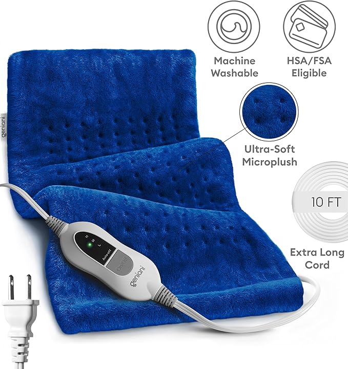 GENIANI XL Electric Heating Pad for Back Pain & Cramps Relief, Electric Throw, Birthday Christmas Gifts for Women, Men Auto Shut Off, Machine Washable, Heat Pad for Neck & Shoulder (Space Blue)