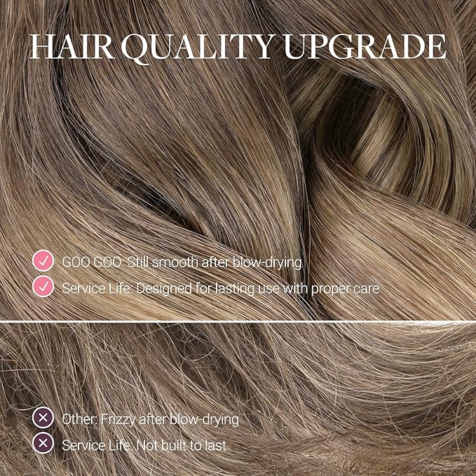 GOO GOO Clip in Hair Extensions Real Human Hair, Remy Human Hair Extensions Clip ins for Women, Natural Human Hair, 14inch 120g 7 Pcs, #9/18J/60 Chocolate Brown to Champagne Blonde Balayage