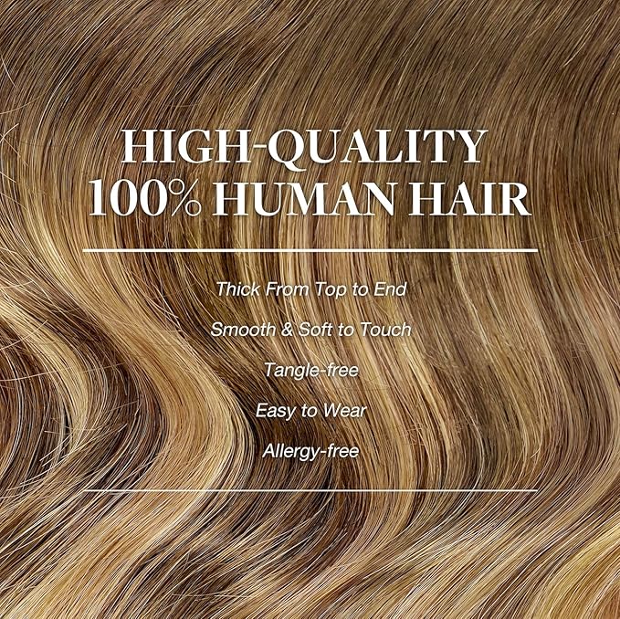 GOO GOO Clip in Hair Extensions Real Human Hair, Remy Human Hair Extensions Clip ins for Women, Natural Human Hair, 18inch 70g 2Pcs, #4/27/4 Balayage Chocolate Brown to Caramel Blonde