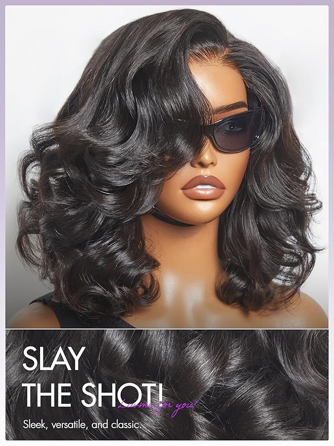 LUVME HAIR Loose Wave Bob Real 100% Human Hair Short Wigs Glueless Pre Cut Plucked Hd Lace Wig Ready To Go Natural Color Bleached Knots Side Part Black Wigs 12 Inches