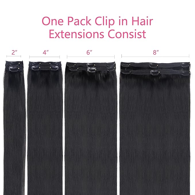 14 Inch Straight Clip ins For Women 100% Unprocessed Brazilian Virgin Hair Wear and Go Straight Clip in Hair Extensions Affrodable Clip on Hair 8pcs With 18 Clips 120g Natural Color