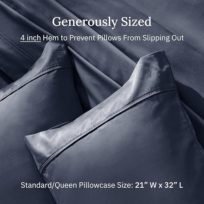 California Design Den Standard Queen Size Pillowcase Set - 400 Thread Count, 100% Cotton Sateen, Set of 2 Pillow Covers, Soft and Breathable - Indigo Dusty Blue