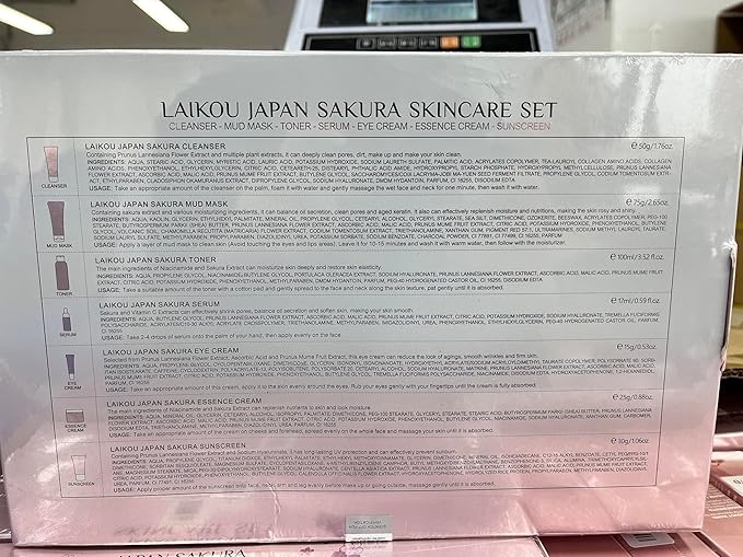 Skin Care Set JAPAN-SAKURA Women Beauty Gift Sets Skin Care Kit, Self-Care Skincare Set: Cleanser,Toner,Serum,Cream,Mud Mask,Eye Cream,Sunscreen, Facial Kit for Women Teen Girls Mom Daughter 7pcs