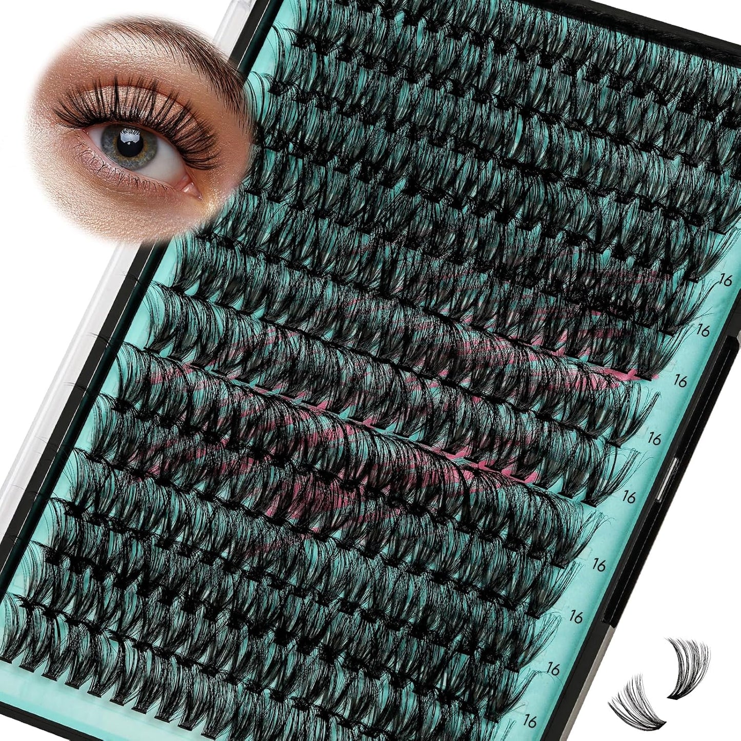 Lash Clusters Wispy 280PCS Eyelash Extension 60D Cluster Lashes Individual Lashes DIY Lash Extension Natural Look Cluster Eyelash Extensions Soft False Eyelashes at Home for Beginners(16mm)