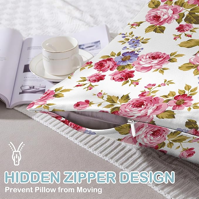 Rose Flower Floral Satin Pillow Case Queen Size,Soft Pillowcases for Hair and Skin Similar to Silk,Pillowcases with Hidden Zipper Bedding Accessories,20X30 Inches,1 Pack