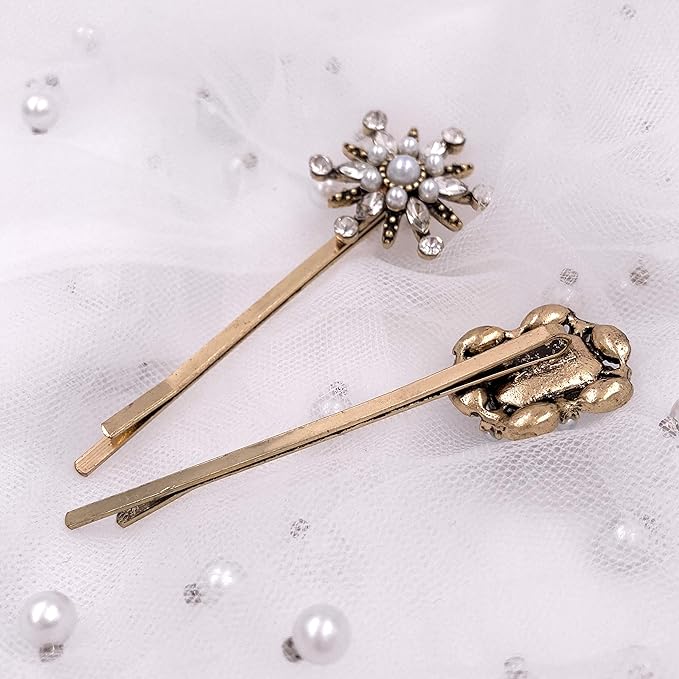 4PCS Vintage Rhinestone Pearl Bobby Pins Decorative Hair Slides Clips Accessories Women