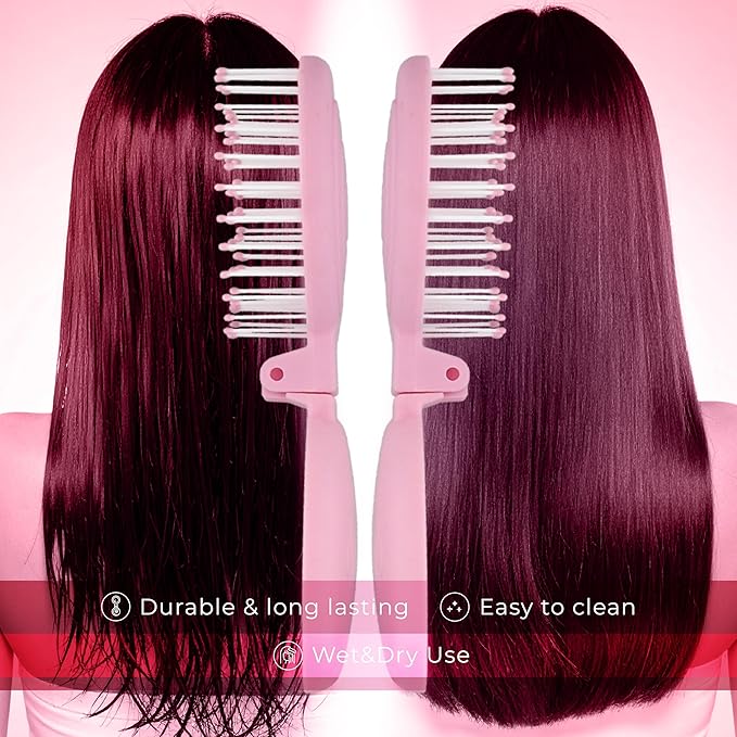 Mini Detangler Travel Hair Brush with Mirror, Makaron Hair Brushes for Women, Men and Kids, Unique 3D Flexible Design for All Hair Types, Styling Accessory, Travel Essentials for Women (LILAC)