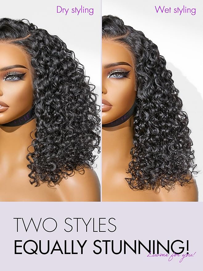 LUVME HAIR 100% Real Human Hair Wig Lace Frontal Deep Curly 18 inches Drawstring Cap Glueless HD Lace Wigs Human Hair Pre Plucked Pre Cut, Curly Wig Human Hair Ready to Go Wig