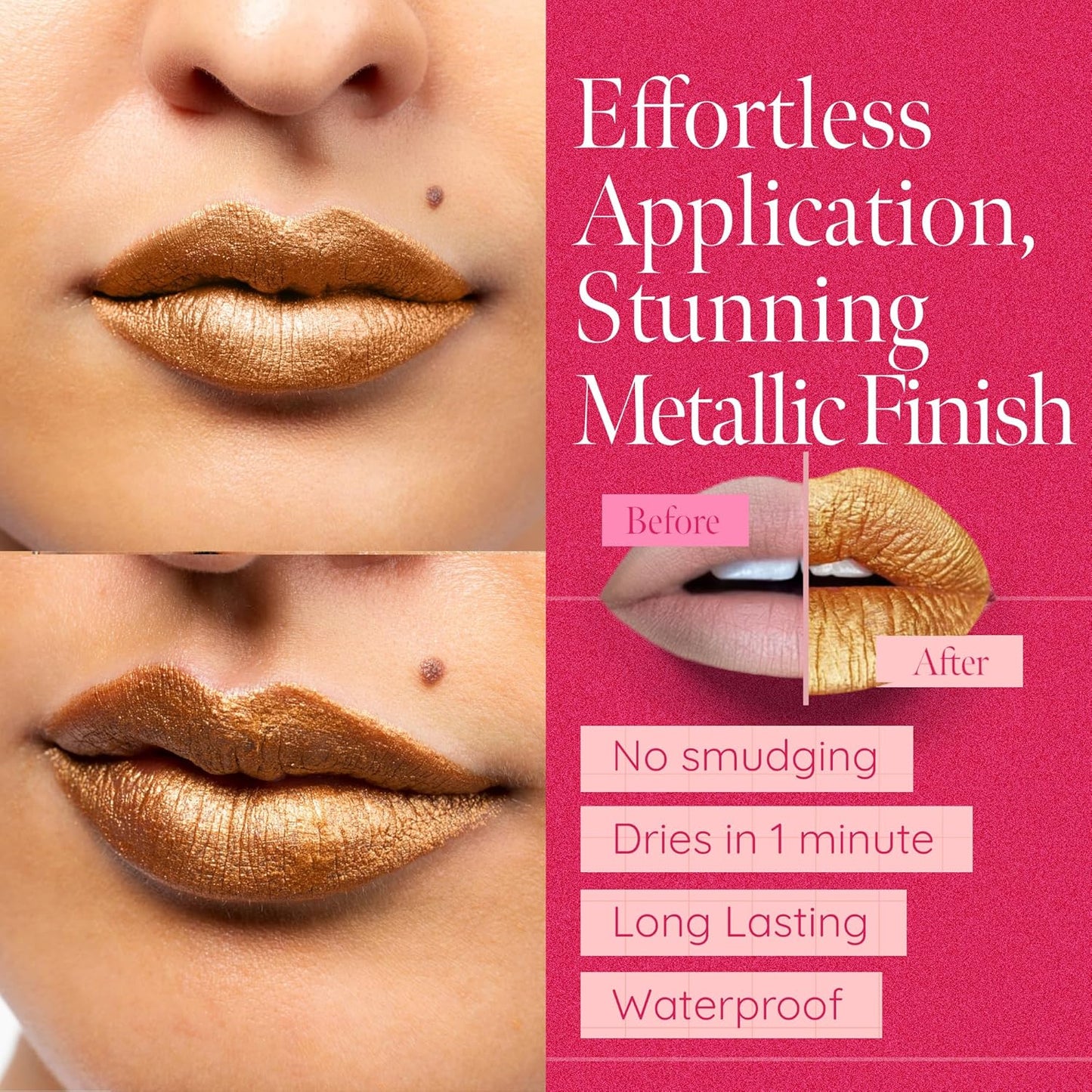 Aromi Gold Digger Metallic Liquid Lipstick, Bronze Yellow Lip Color with Shimmery Finish, Long-lasting Makeup, Handmade (Gold Digger)