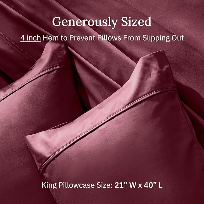 California Design Den King Size Pillowcase Set - 400 Thread Count, 100% Cotton Sateen, Set of 2 Pillow Covers, Soft and Breathable - Burgundy Red