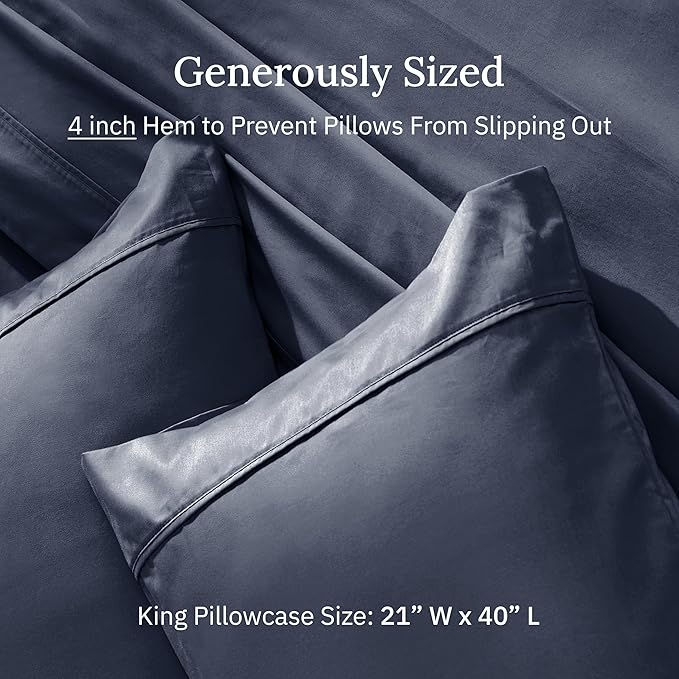 California Design Den King Size Pillowcase Set - 400 Thread Count, 100% Cotton Sateen, Set of 2 Pillow Covers, Soft and Breathable - Indigo Dusty Blue