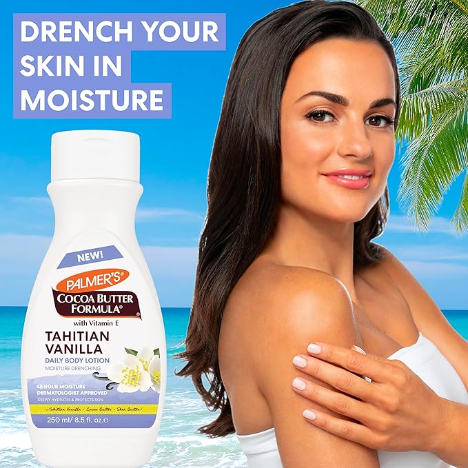 Palmer's Cocoa Butter Formula Tahitian Vanilla Body Lotion, 8.5 Oz, Daily Moisturizing Lotion for Dry Skin with Shea Butter & Vitamin E, Hydrates & Protects, Helps Provide 48-Hour Deep Moisture