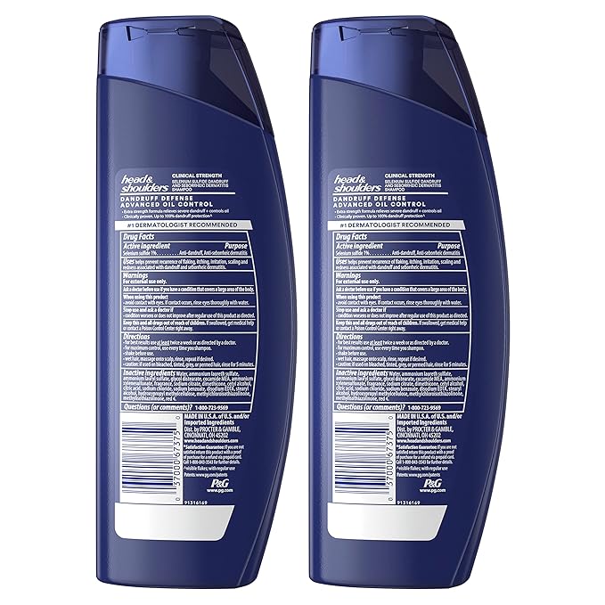 Head & Shoulders Anti-Dandruff Shampoo, Clinical Strength Advanced Oil Control Twin Pack, 1% Selenium Sulfide, Seborrheic Dermatitis Relief, Oily Scalp, 13.5 fl oz Each
