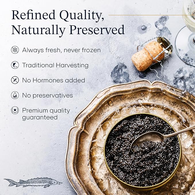 OVERNIGHT GUARANTEED, BESTER Premium Russian Osetra Sturgeon Caviar - 2x 1 oz-30G (Duo Pack) 2 tins of 30g each - Malossol Ossetra Black Roe - Premium Quality, Traditional Style, imported