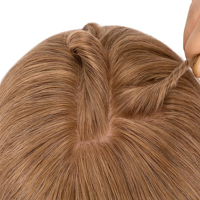 Hairro Human Hair Toppers Free Parted, 3.5x4.7" Base Hand-wovened 100% Real Hairpieces, with Invisible Clips-in for Women, for High Hairline/Adding Volume on Top, 14 Inch Blondish Brown