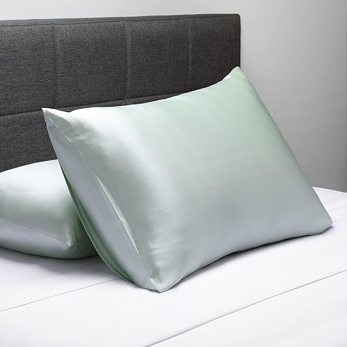 Fishers Finery 25mm 100% Pure Mulberry Silk Pillowcase (Light Green King 2 Pack)
