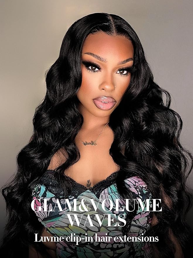 LUVME Clip in Hair Extensions Real Human Hair, Remy Human Hair Extensions Clip ins for Women, Natural Human Hair, 16inch 135g 9Pcs, Natural Black