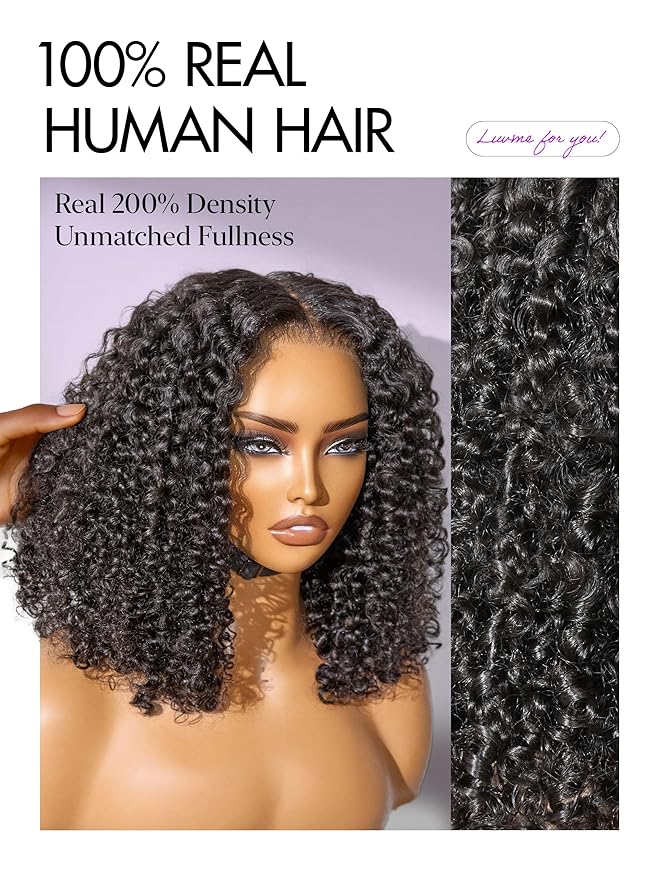 LUVME HAIR 7x6 HD Lace All-Day Comfort Burmese Messy Curly Wig PartingMax Lace Wigs Lace Front Wigs Human Hair Pre Cut Plucked Lace Frontal Glueless 26 Inches Natural Black Color