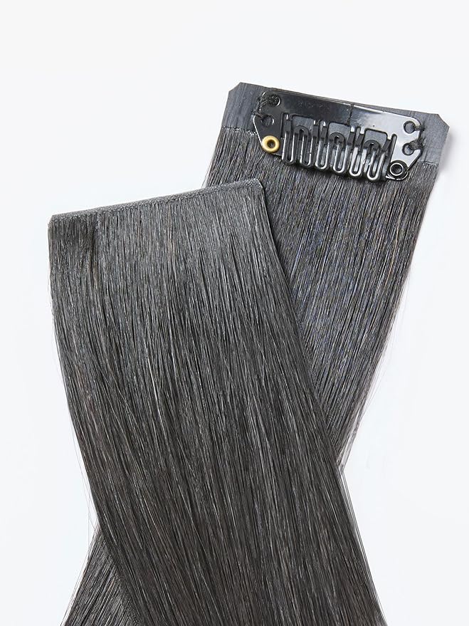 LUVME Invisible Clip in Hair Extensions, Yaki Straight Real Human Hair 24 Inch 2 Pack 220g 12pcs Clip ins Hair Extensions Natural Black for Women