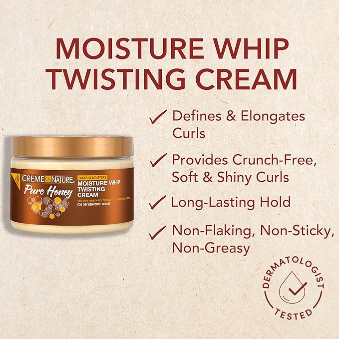 Creme of Nature Pure Honey Define Moisture Whip Twisting Cream, Defines & Elongates Curls, Long-Lasting Hold Without Crunch, Hair Care Gift for Her, 11.5 oz